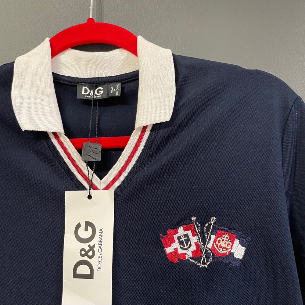 D&G Men's M Navy Short Sleeve Polo